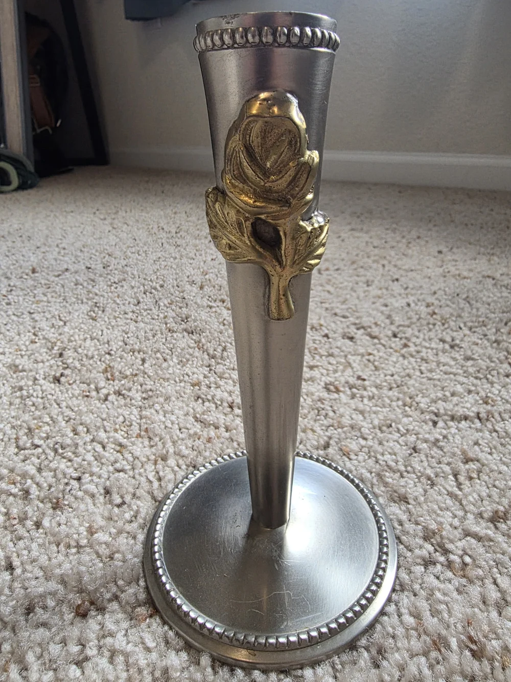 Vintage Pewter & Brass Rose Bud Vase – Trumpet Style